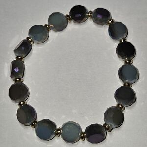 Chic Blue and Gray Beaded Bracelet with Gold Accents
